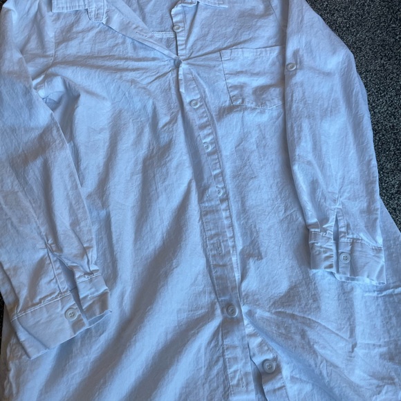 Long Sleeve V Neck Pocket Shirt Dress Tunic Top Casual Solid Charade Button Down - Picture 7 of 9